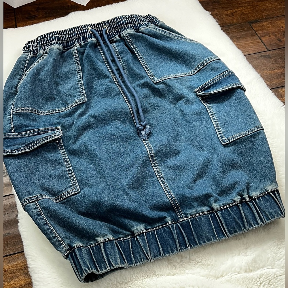 Ashley Stewart Denim Cargo Bubble Skirt Medium Blue Size 10/12 - Picture 8 of 15